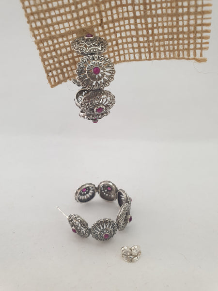 Pendientes Fernandinos aros de 6 roset. con piedras preciosas
