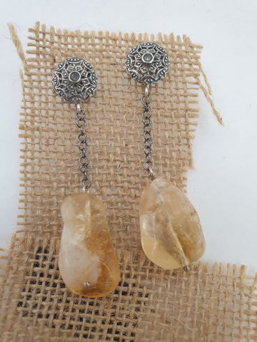 Pendientes fernandinos largos cadena y ágatas