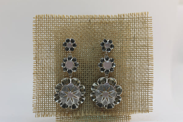 Pendientes Arquillo Triple con Cuarzo Rosa natural