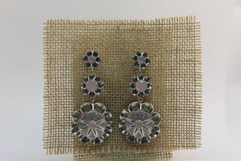Pendientes Arquillo Triple con Cuarzo Rosa natural