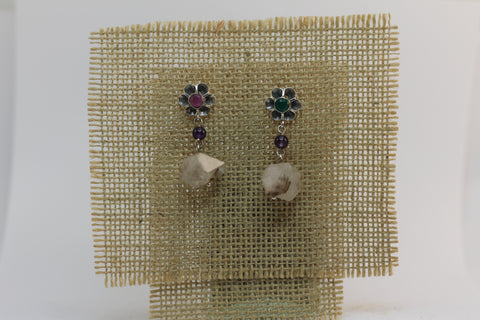 Pendientes Arquillo divertidos número 2 con Onix verde, Jade Rosa, Amatistas y Cuarzo Rosa naturales