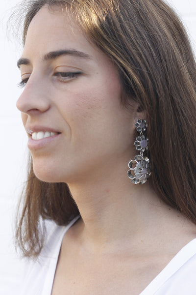 Pendientes Arquillo Triple con Cuarzo Rosa natural